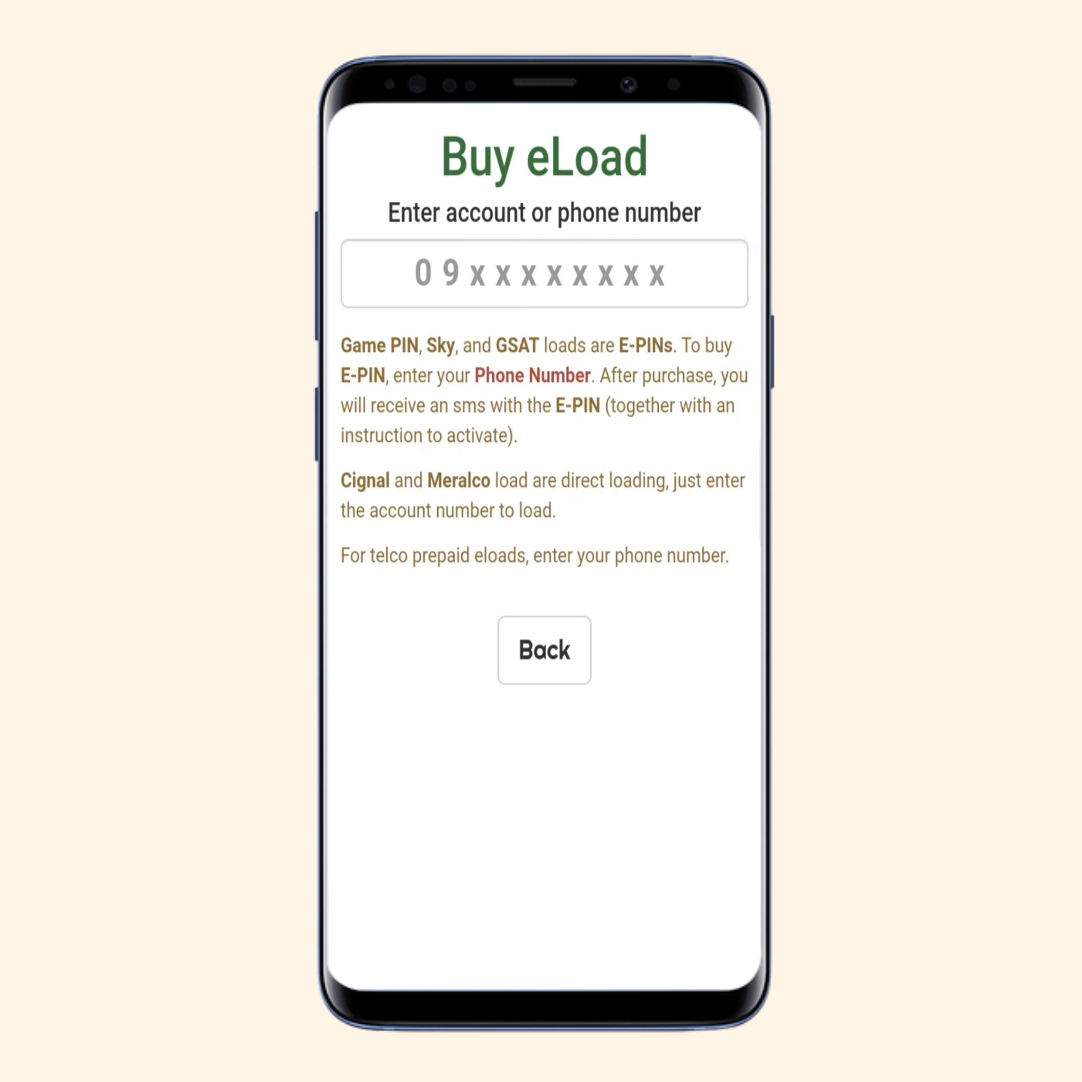 AdoPiSoft E-Load Menu