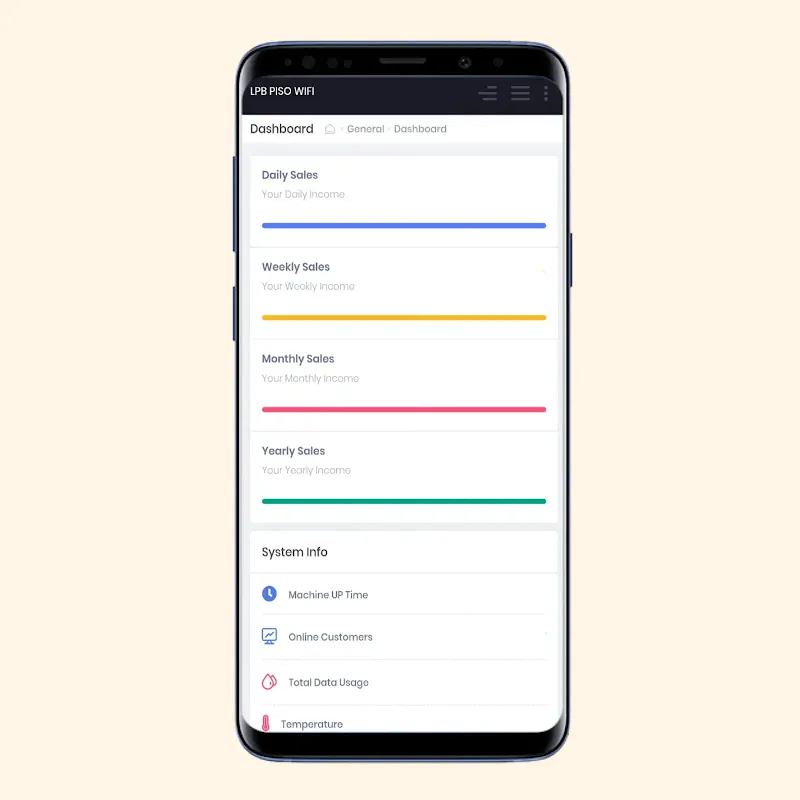 Piso WiFi Dashboard and Three-Vertical-Lines Button