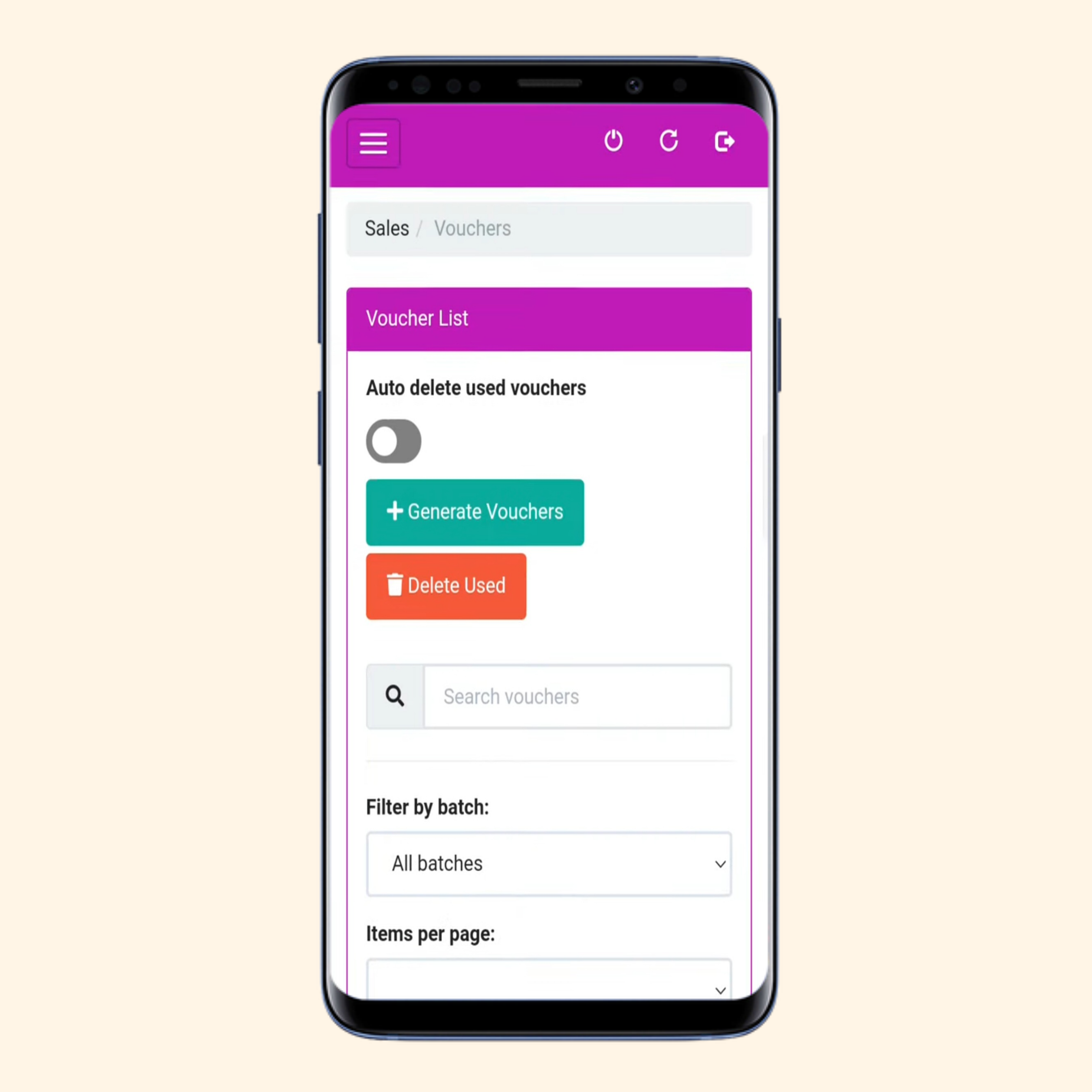 Generate Vouchers Button on AdoPiSoft Admin Menu