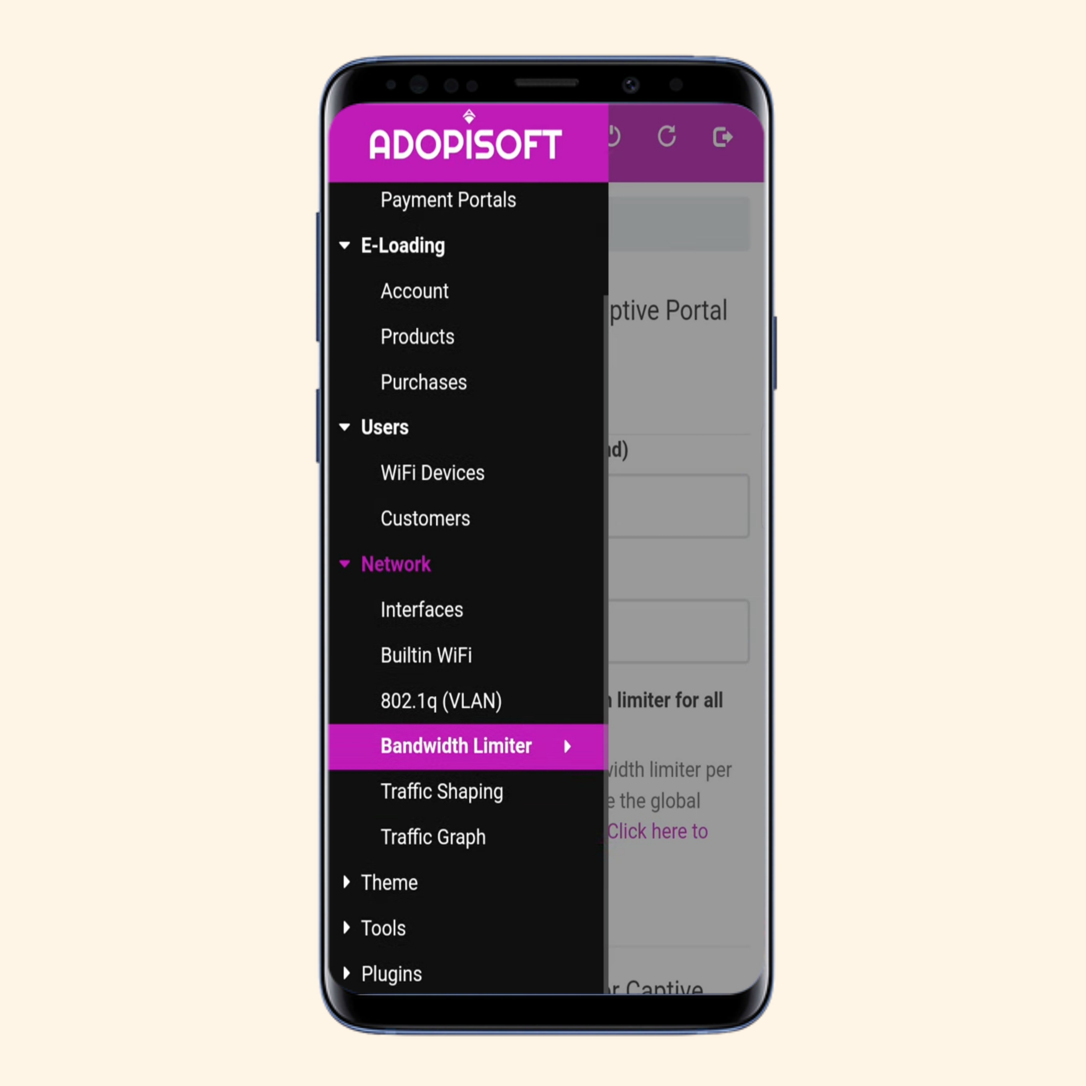 Bandwidth Limiter Settings on AdoPiSoft Admin Panel