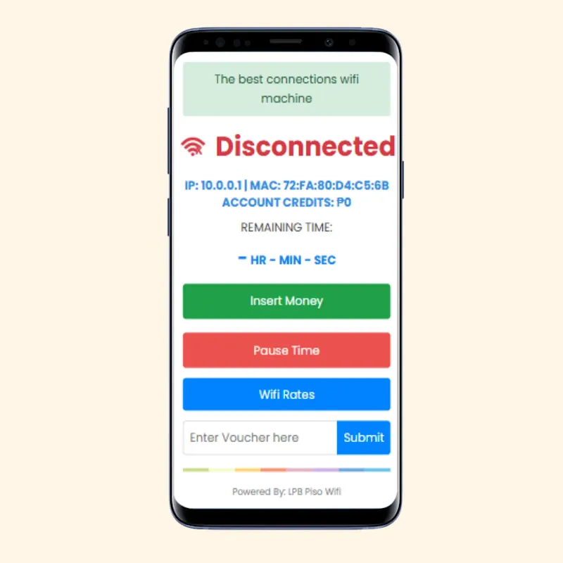 Disconnected and Insert Money on LPB Piso Wifi Login Menu