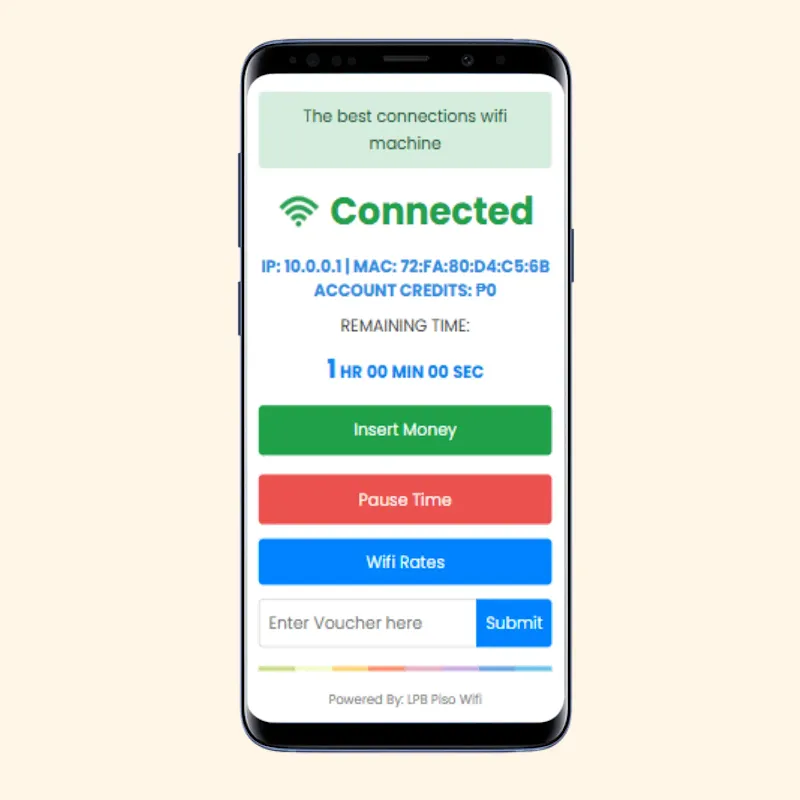 Connected and Remaning Time on LPB Piso Wifi Login Menu