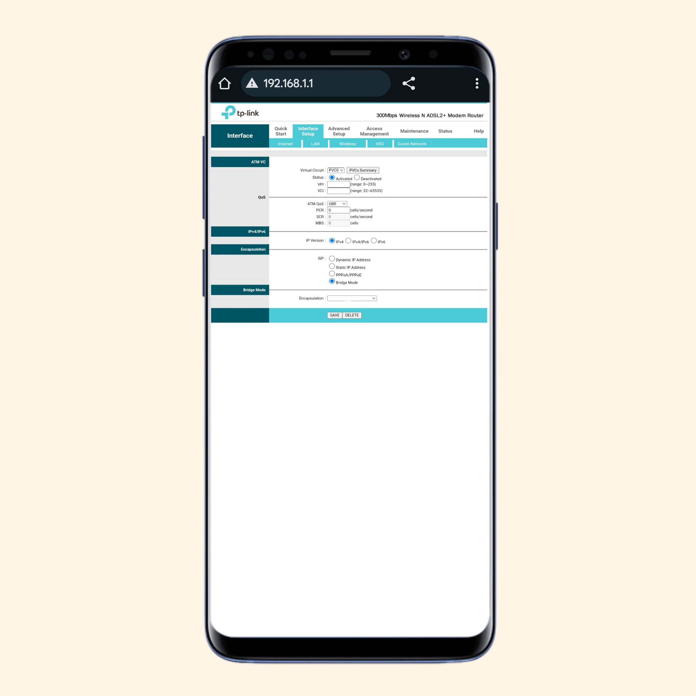 Interface Setup Menu on Router Settings