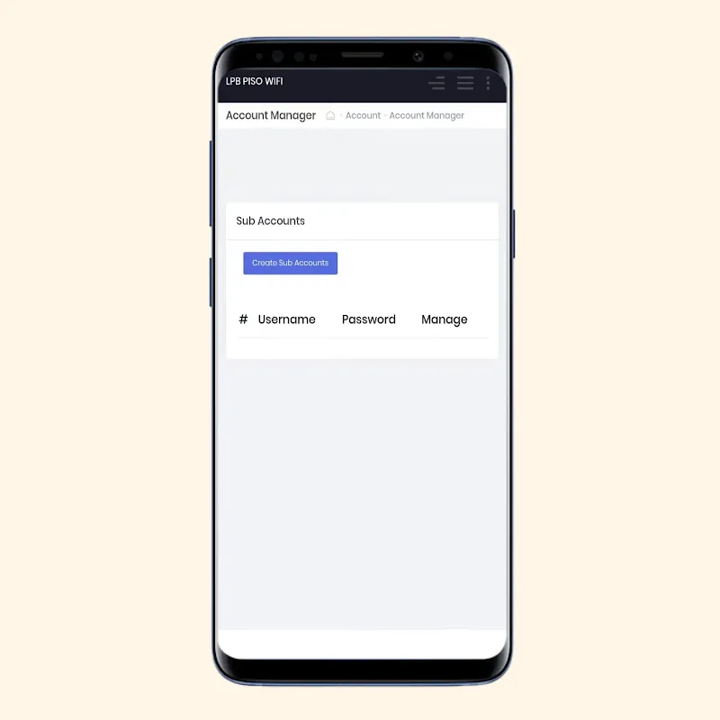 Create Sub Accounts Button on Piso WiFi