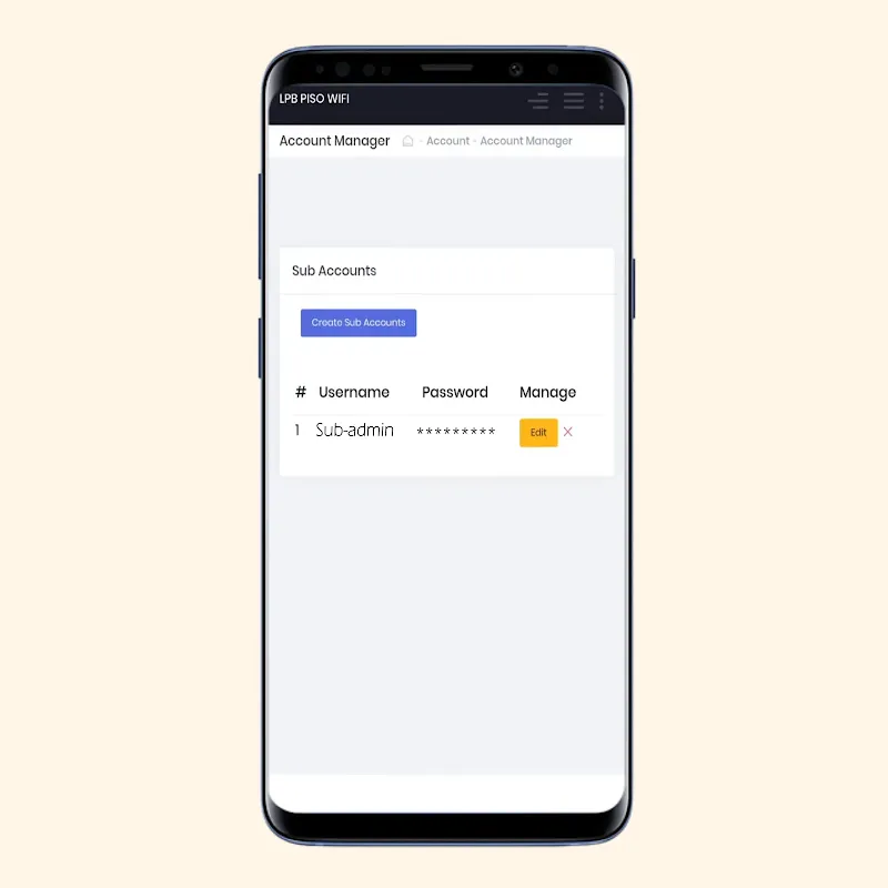 Sub Account List on Piso WiFi